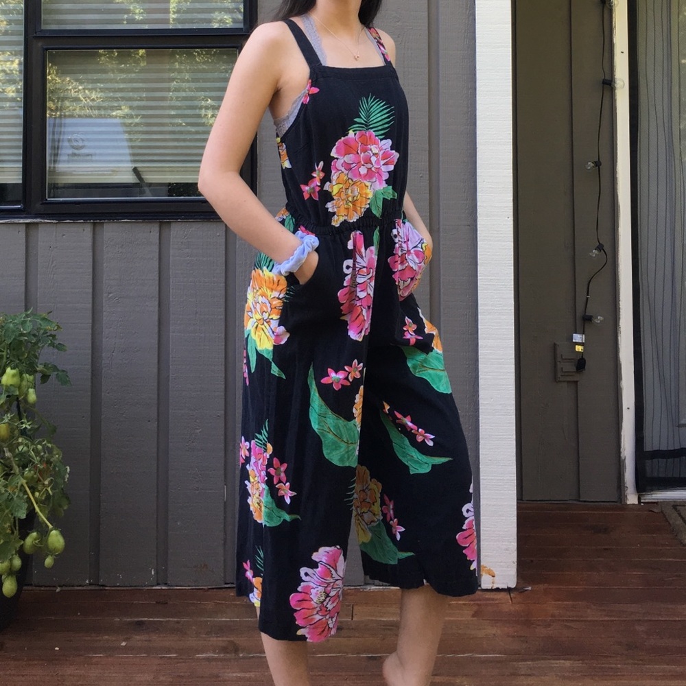 Floral printed black jumpsuit